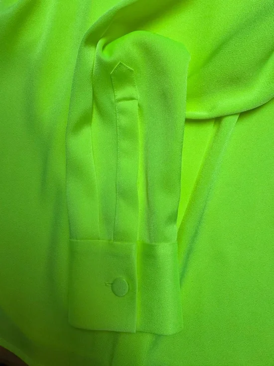 Bow Neck-Scarf Satin Crepe Shirt in Neon Yellow by Alex Perry - Picture 6 of 9